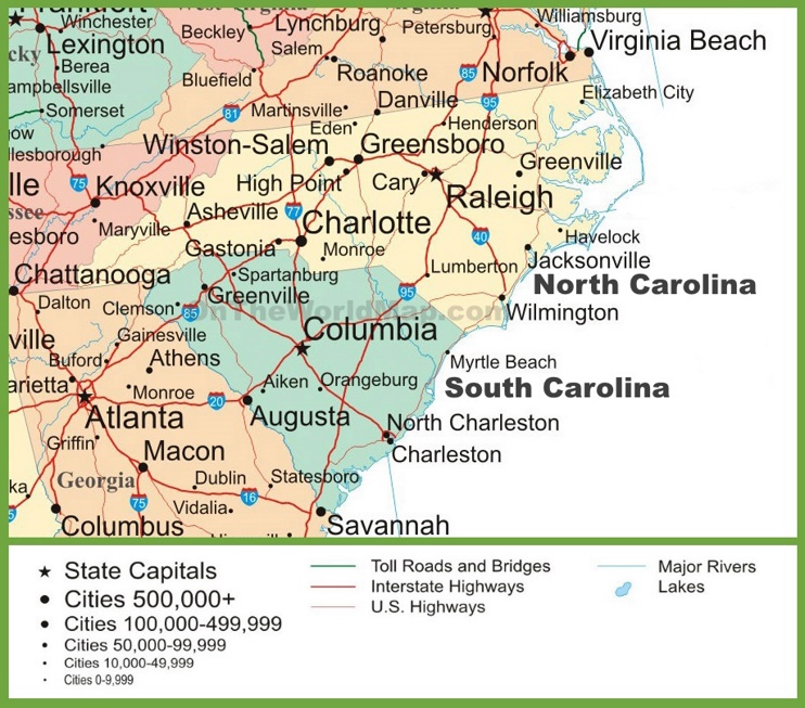 Map of North and South Carolina