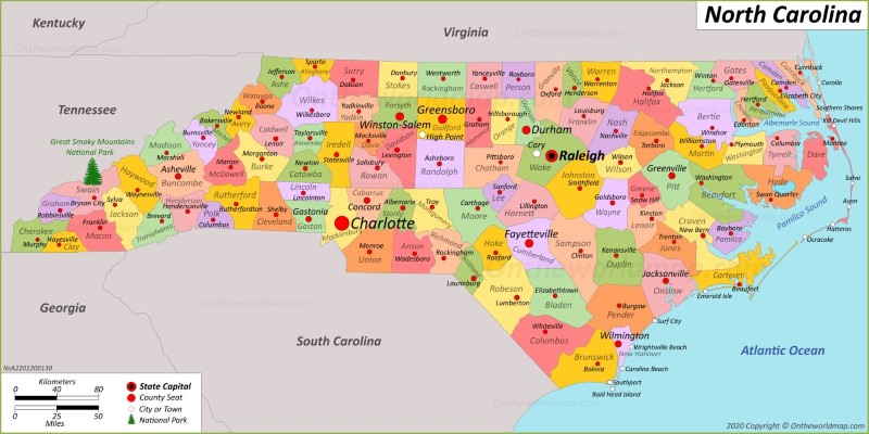 Map Of North Carolina Cities And Towns Map Of The Usa With State Names