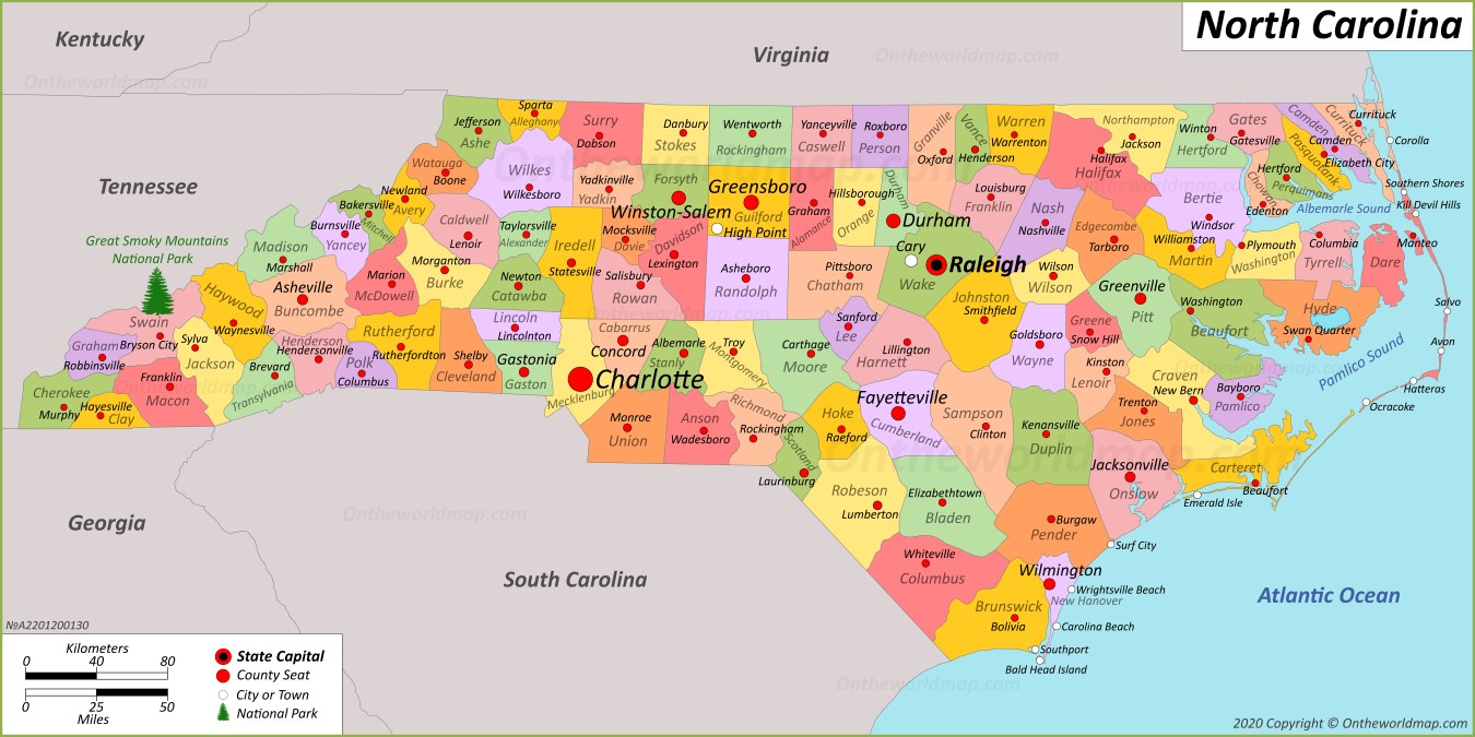 Nc State Map With Cities Map