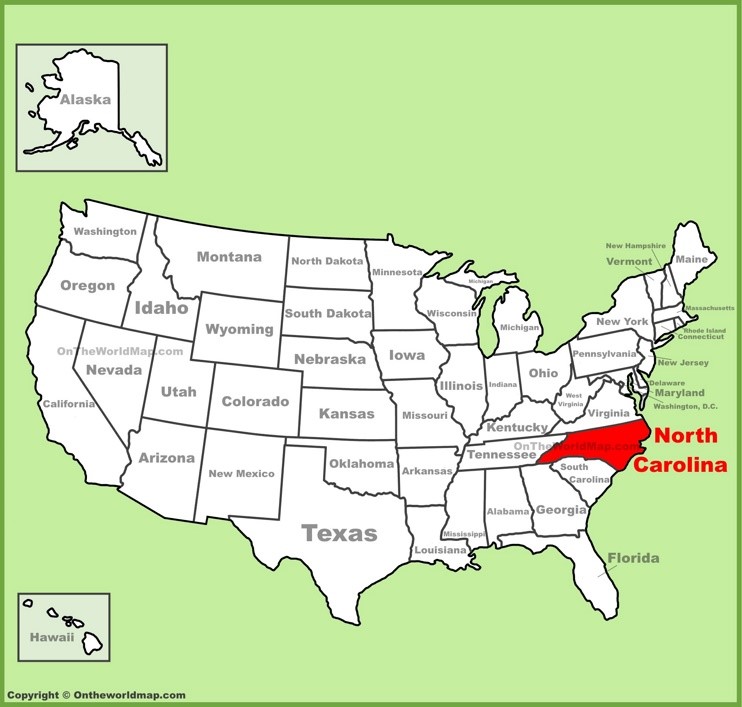 North Carolina location on the U.S. Map