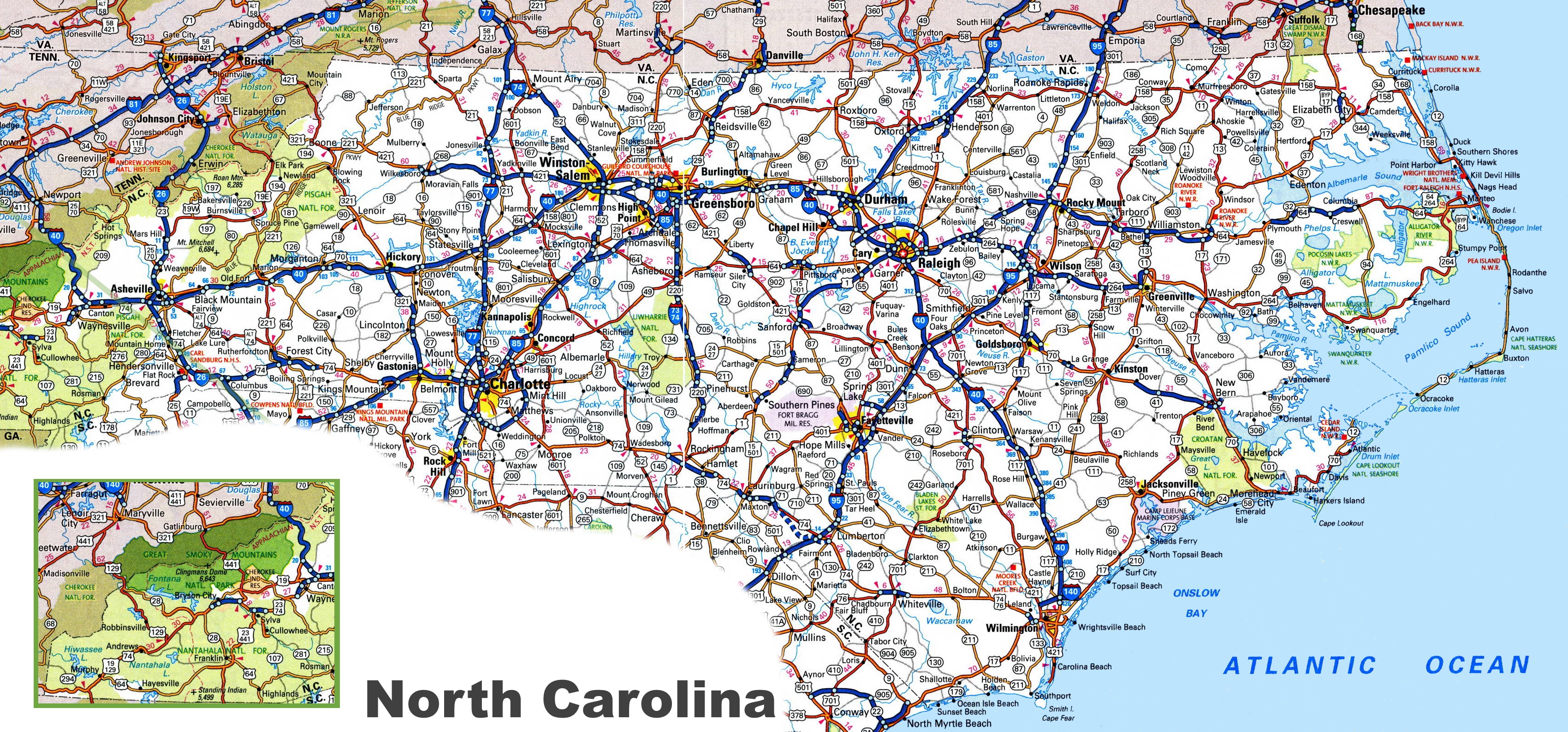 interstate map of virginia and north carolina North Carolina Road Map interstate map of virginia and north carolina