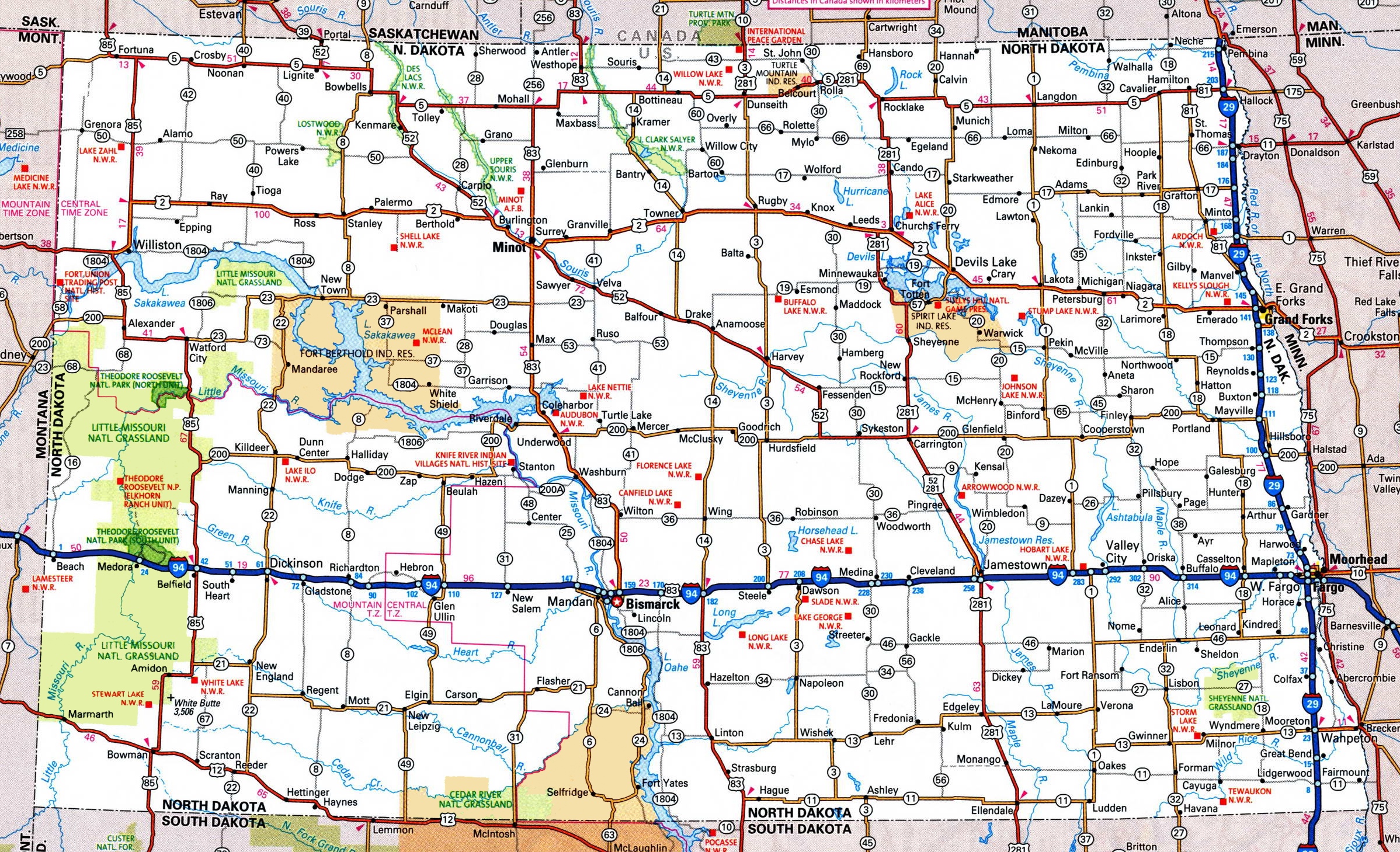 North Dakota road map