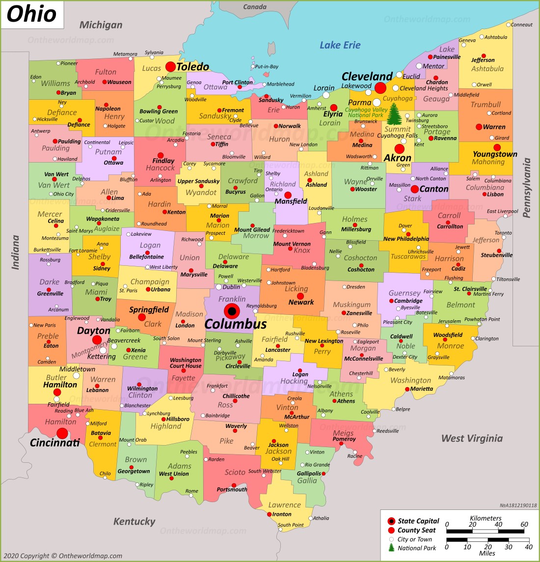 Ohio State Map | USA | Maps of Ohio (OH)