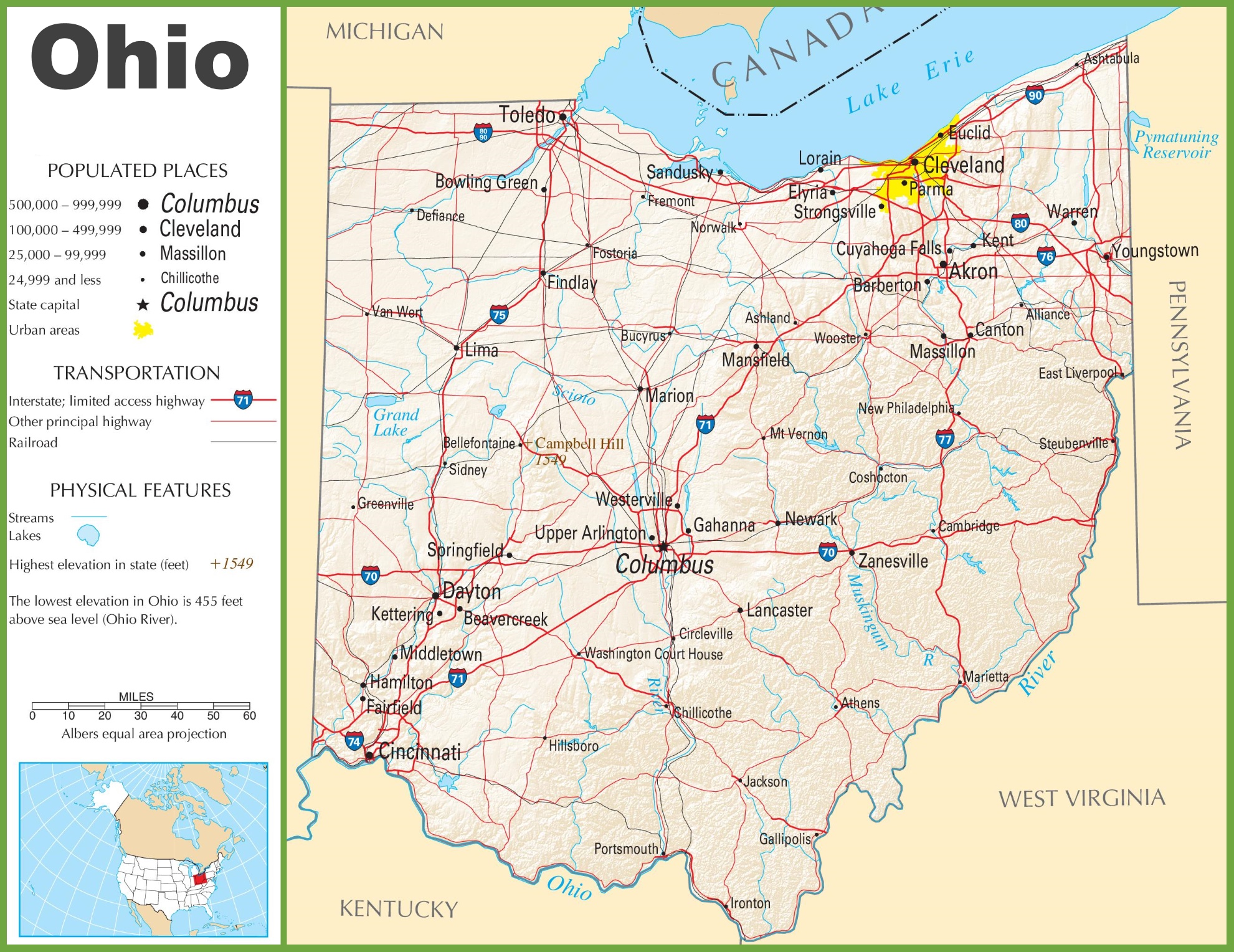 Printable Map Of Ohio Cities 5664