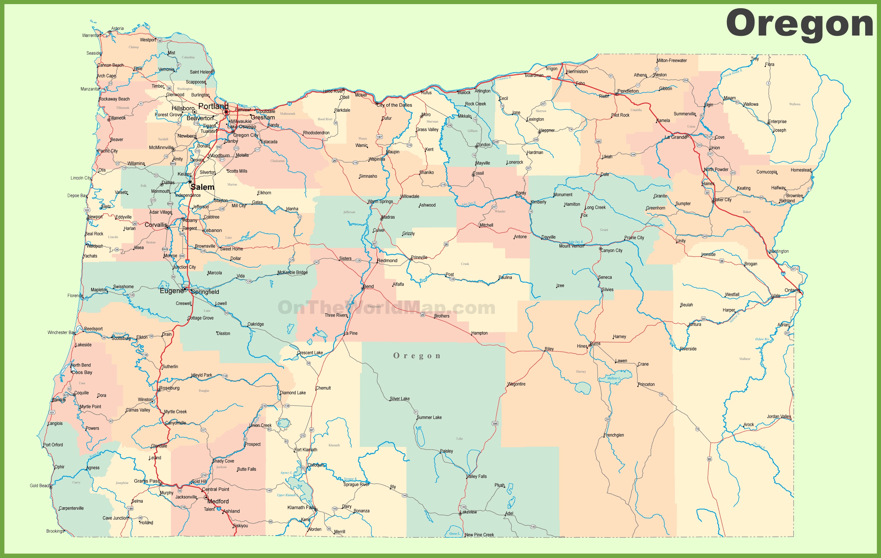 Road Map Of Oregon With Cities