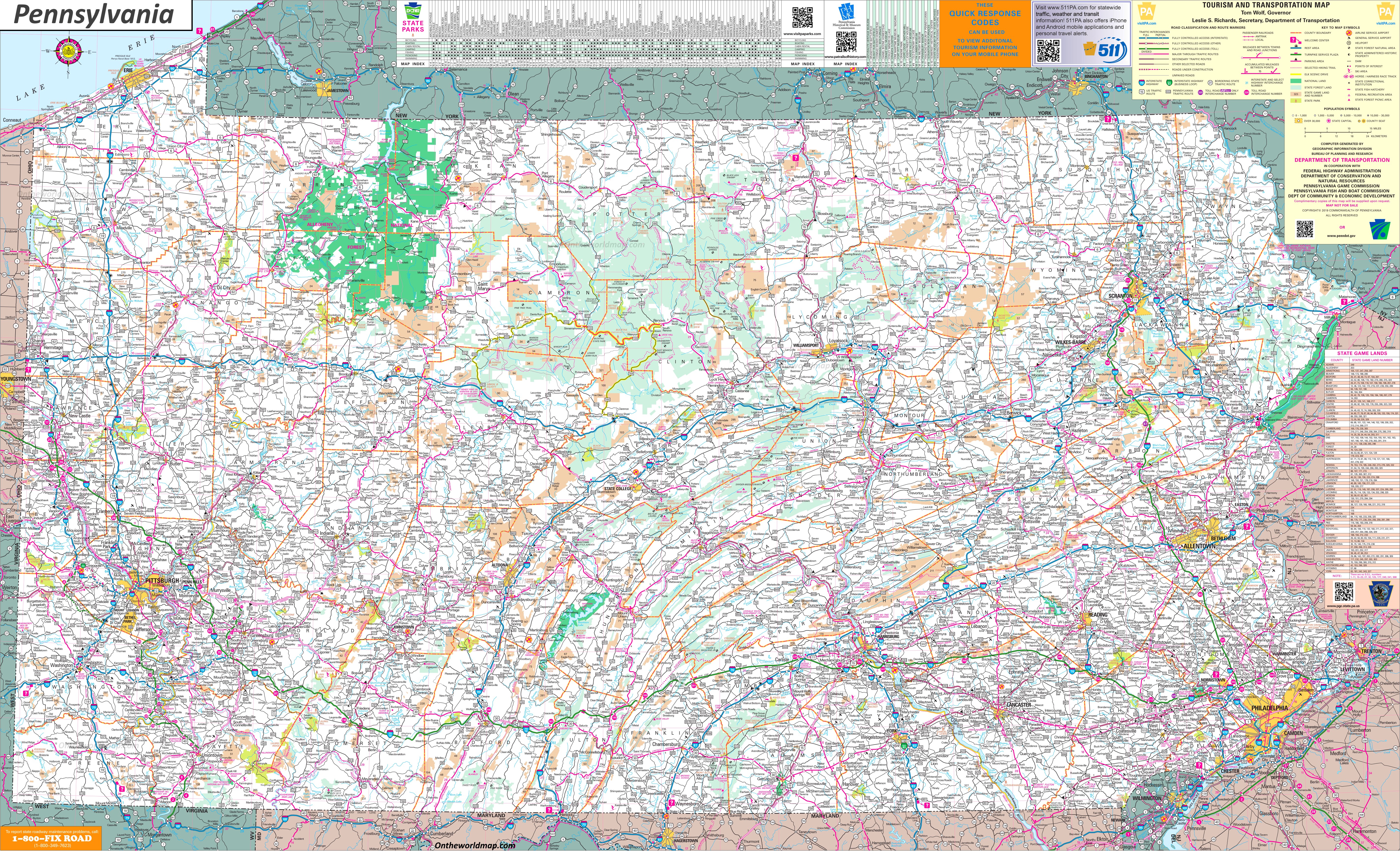 pennsylvania state map with cities and towns Large Detailed Tourist Map Of Pennsylvania With Cities And Towns pennsylvania state map with cities and towns