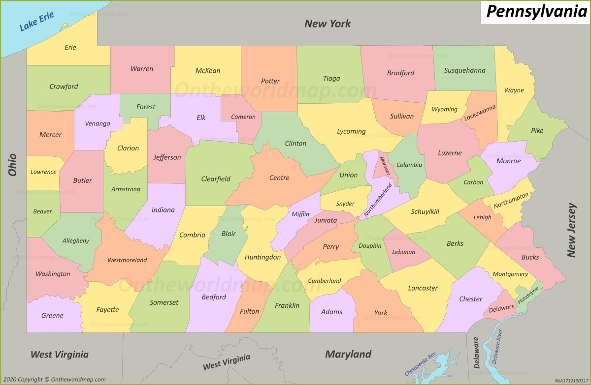 Printable County Map Of Pennsylvania Printable Templates