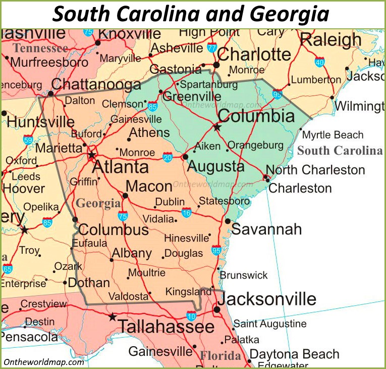 georgia and south carolina map Map Of Georgia And South Carolina georgia and south carolina map