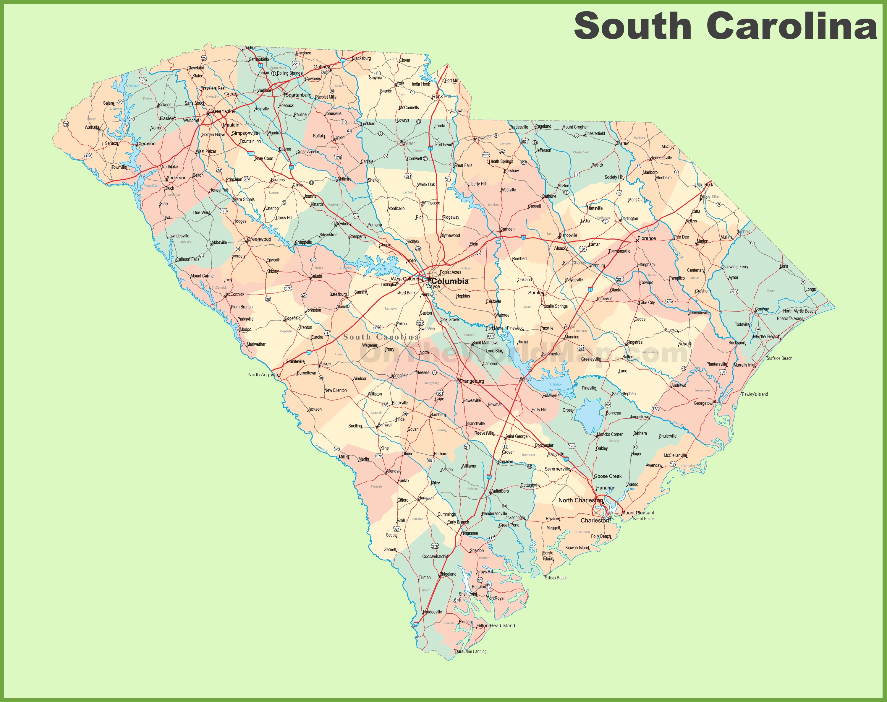 cities in south carolina map Road Map Of South Carolina With Cities cities in south carolina map