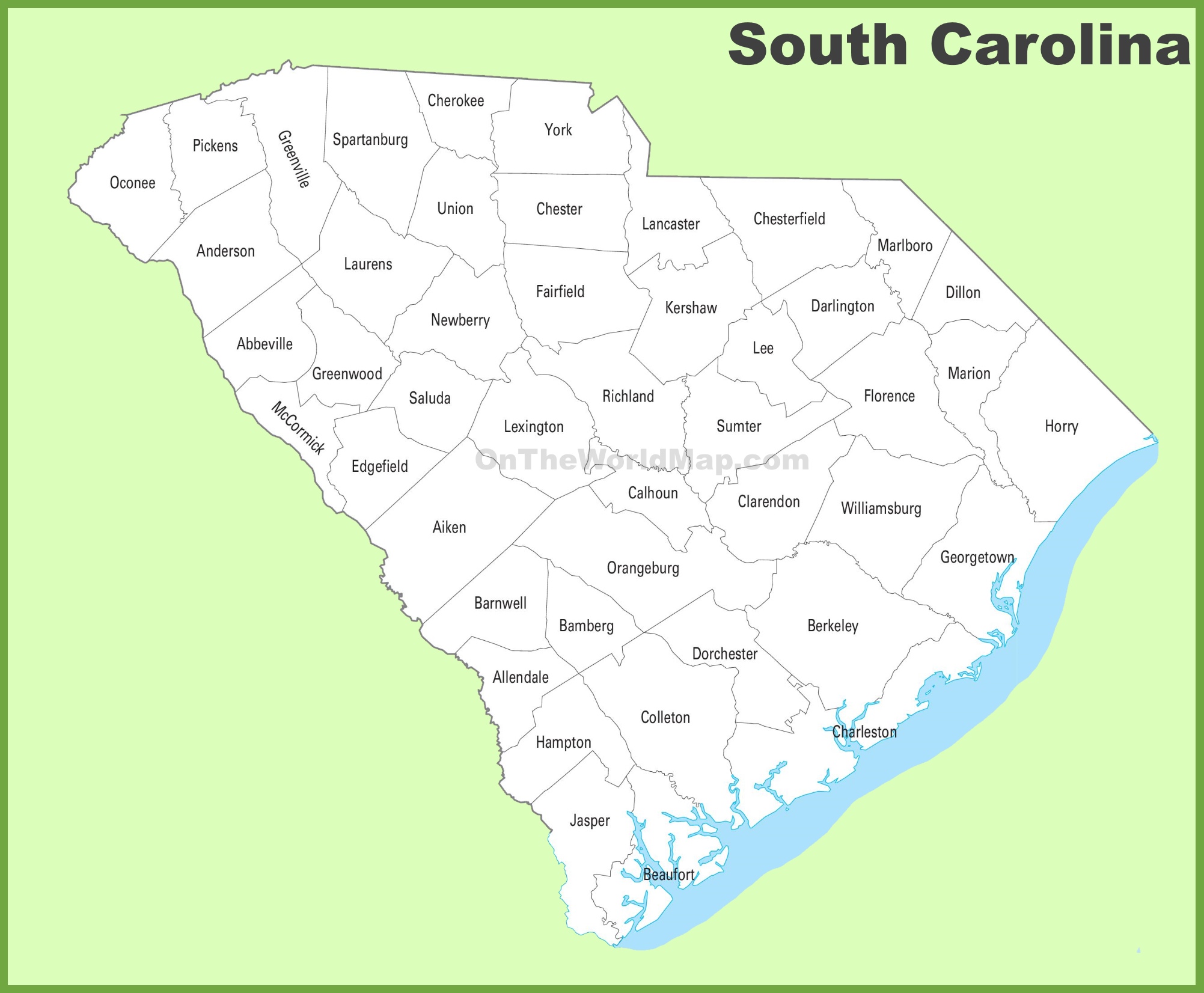 South Carolina County Map Printable