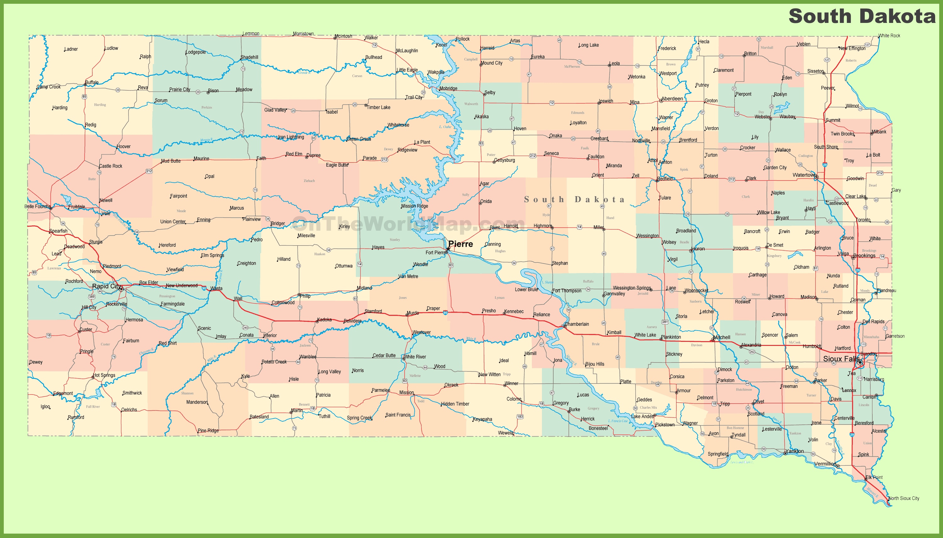 South Dakota Map With Towns Dakota Map