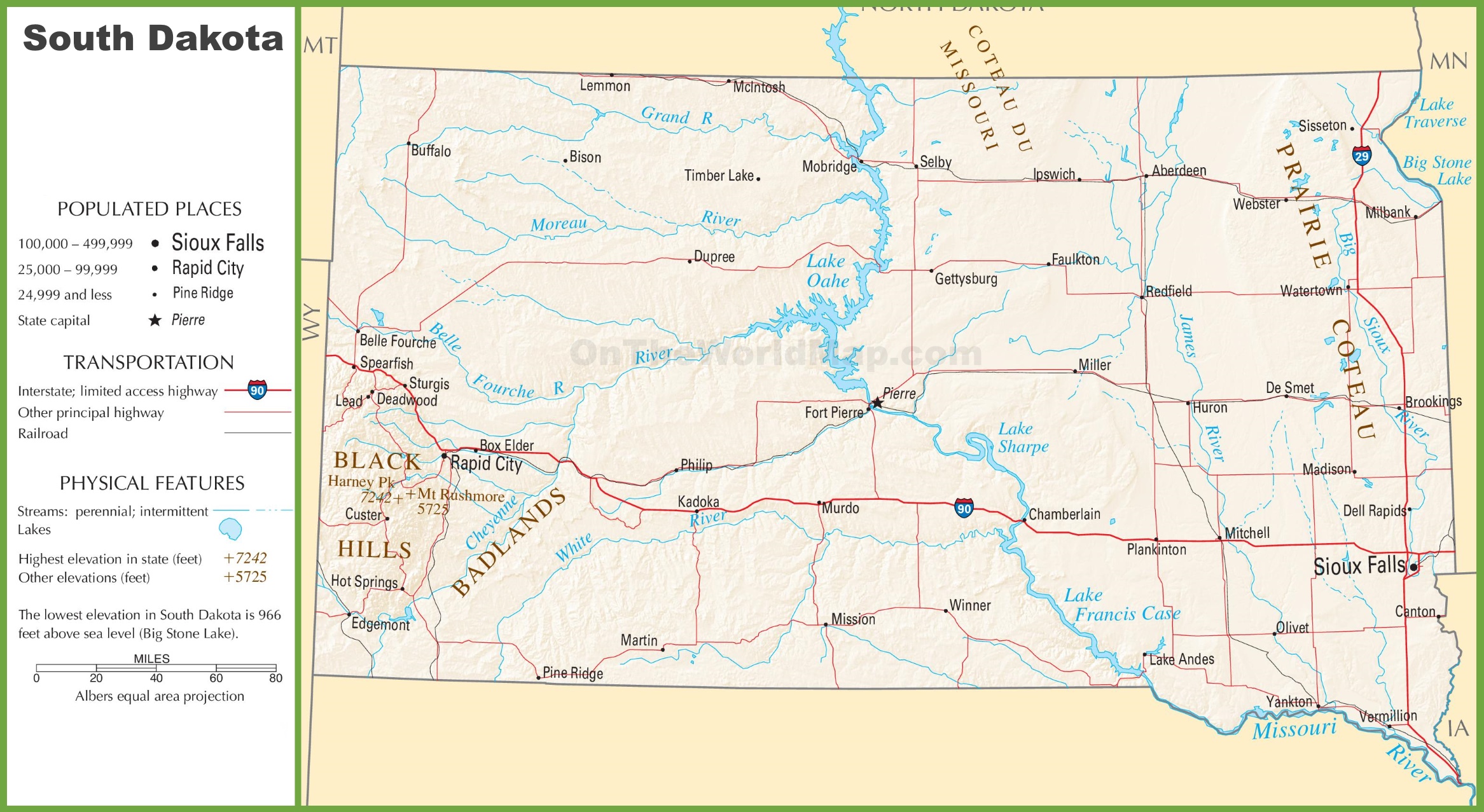 South Dakota Highway Map Ontheworldmap