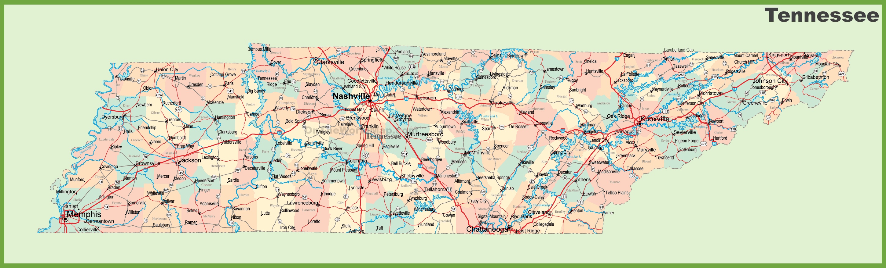Road Map Of Tennessee With Cities