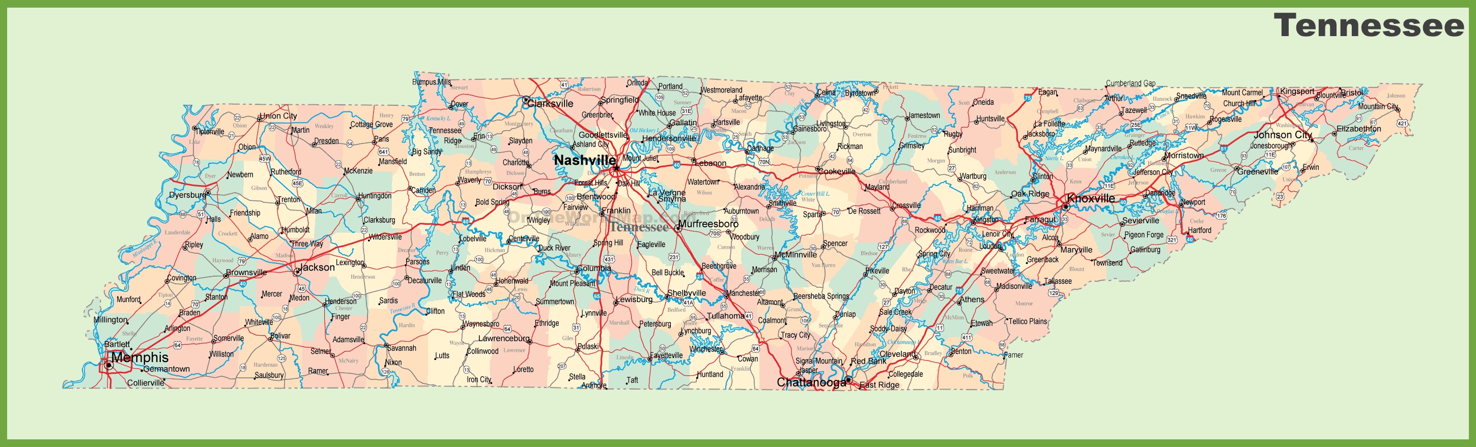 Large Detailed Tourist Map Of Tennessee With Cities And Towns | Images