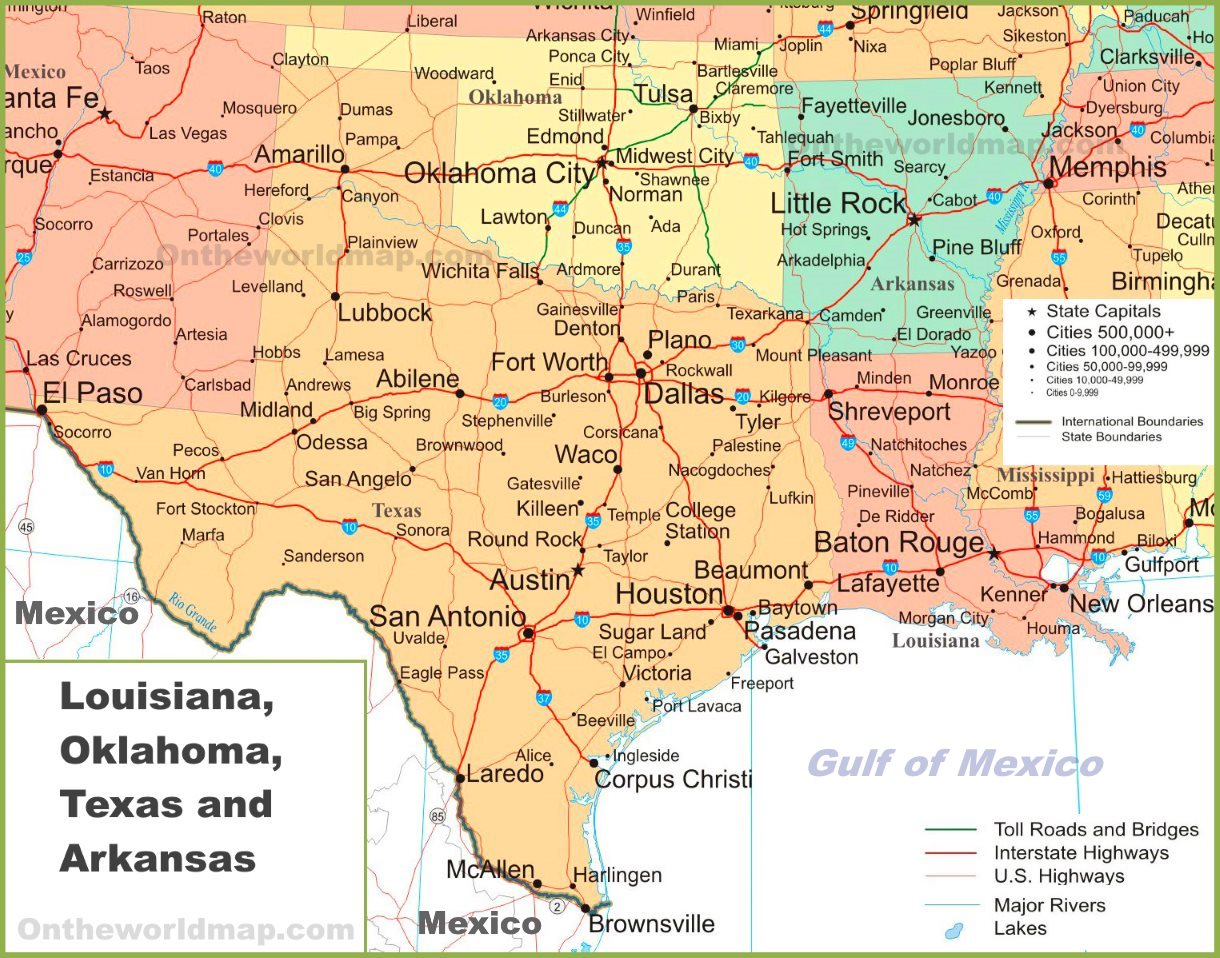 Oklahoma Arkansas Map With Cities | Time Zones Map