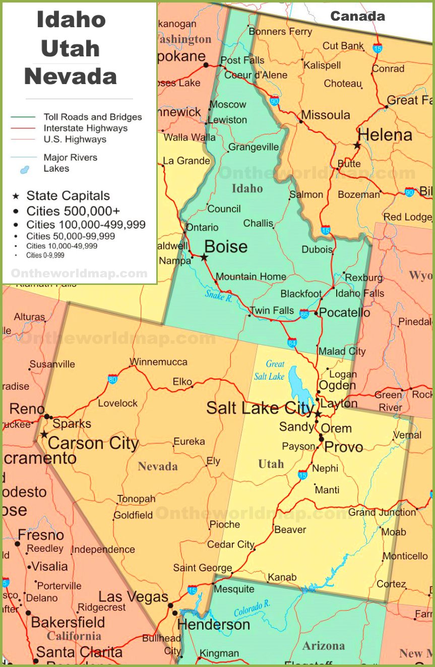 Map Of Idaho Utah And Nevada