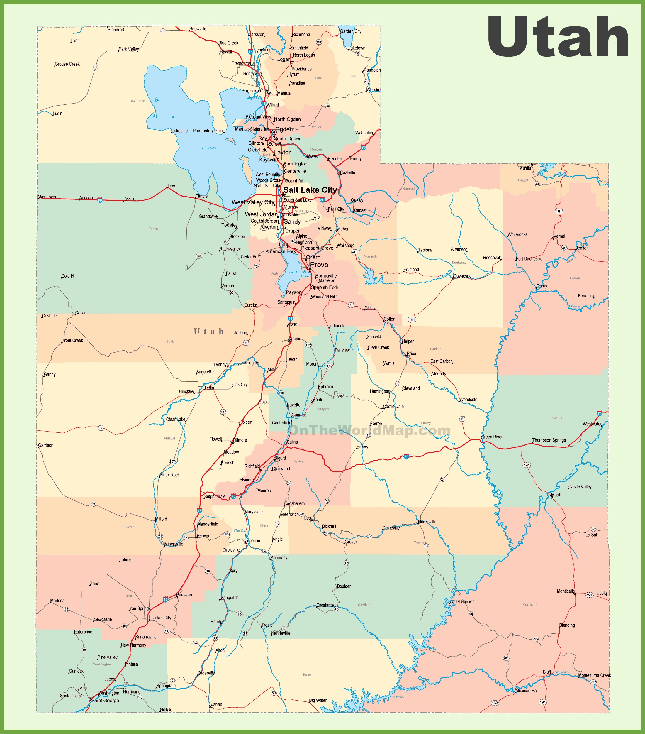 Road Map Of Utah With Cities