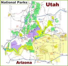 Utah-Arizona national parks map