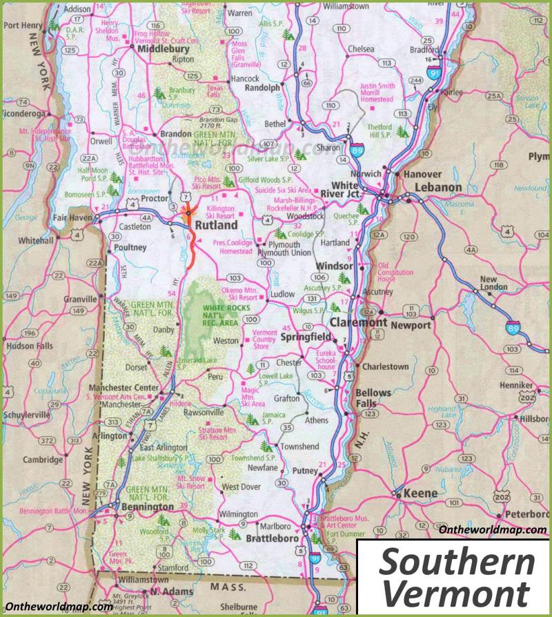 Map of Southern Vermont