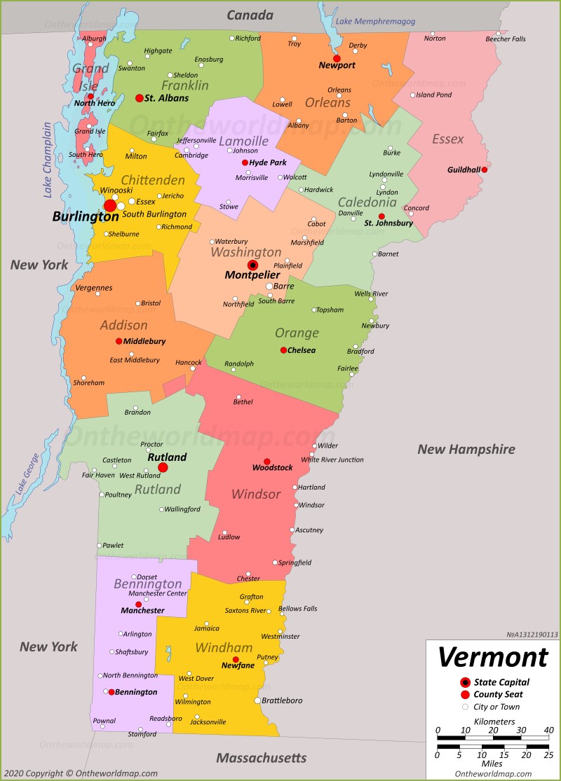 Vermont State Map With Towns Island Maps