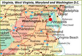 Map of Virginia, Maryland, West Virginia and Washington, D.C.