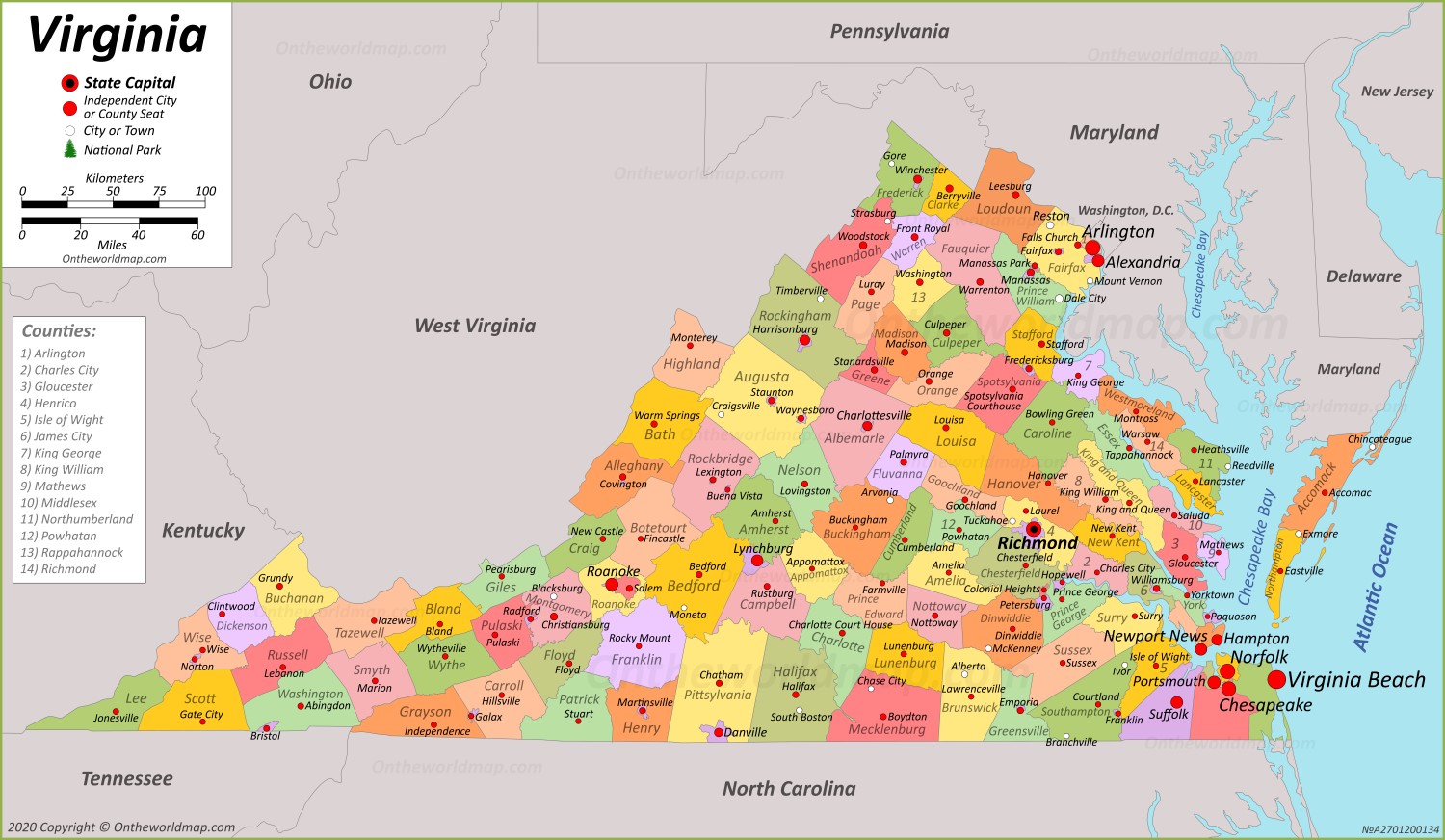 Virginia State Maps | USA | Maps of Virginia (VA)