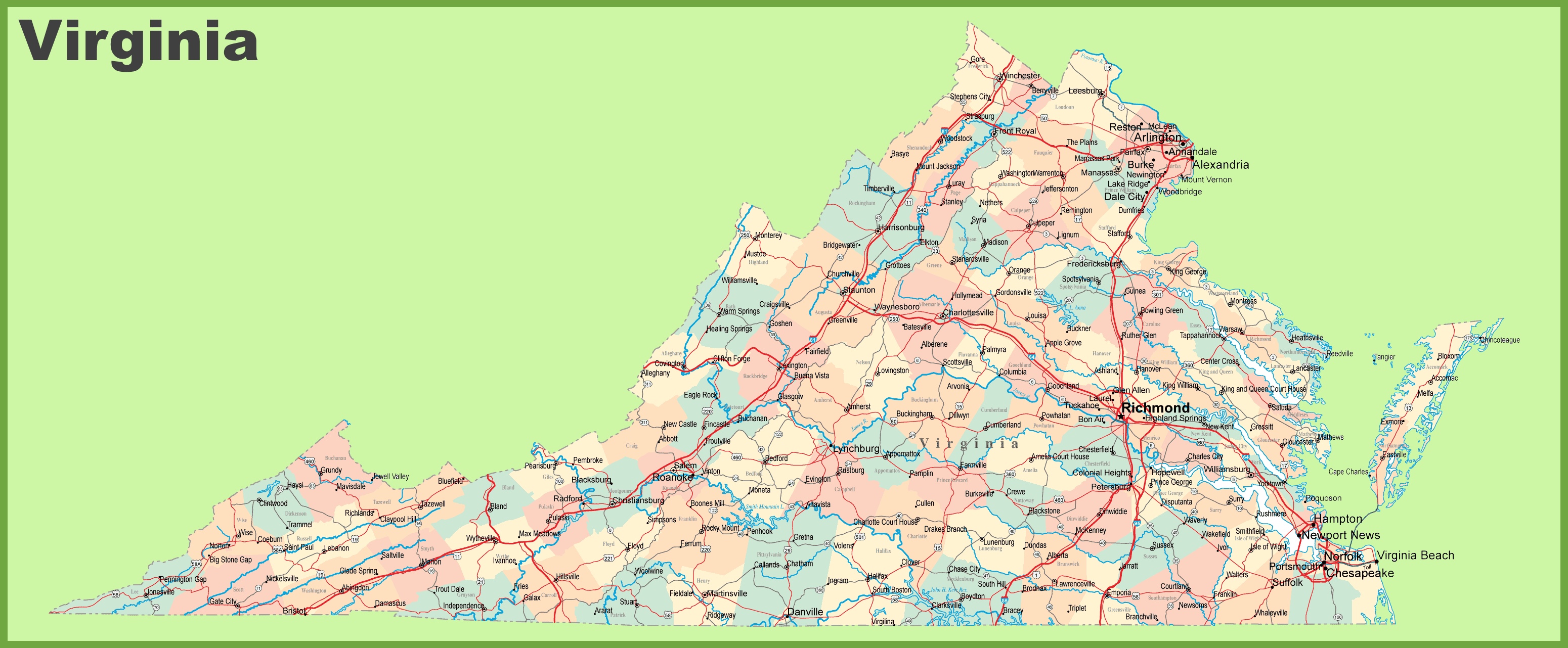 detailed map of virginia cities and towns Road Map Of Virginia With Cities detailed map of virginia cities and towns