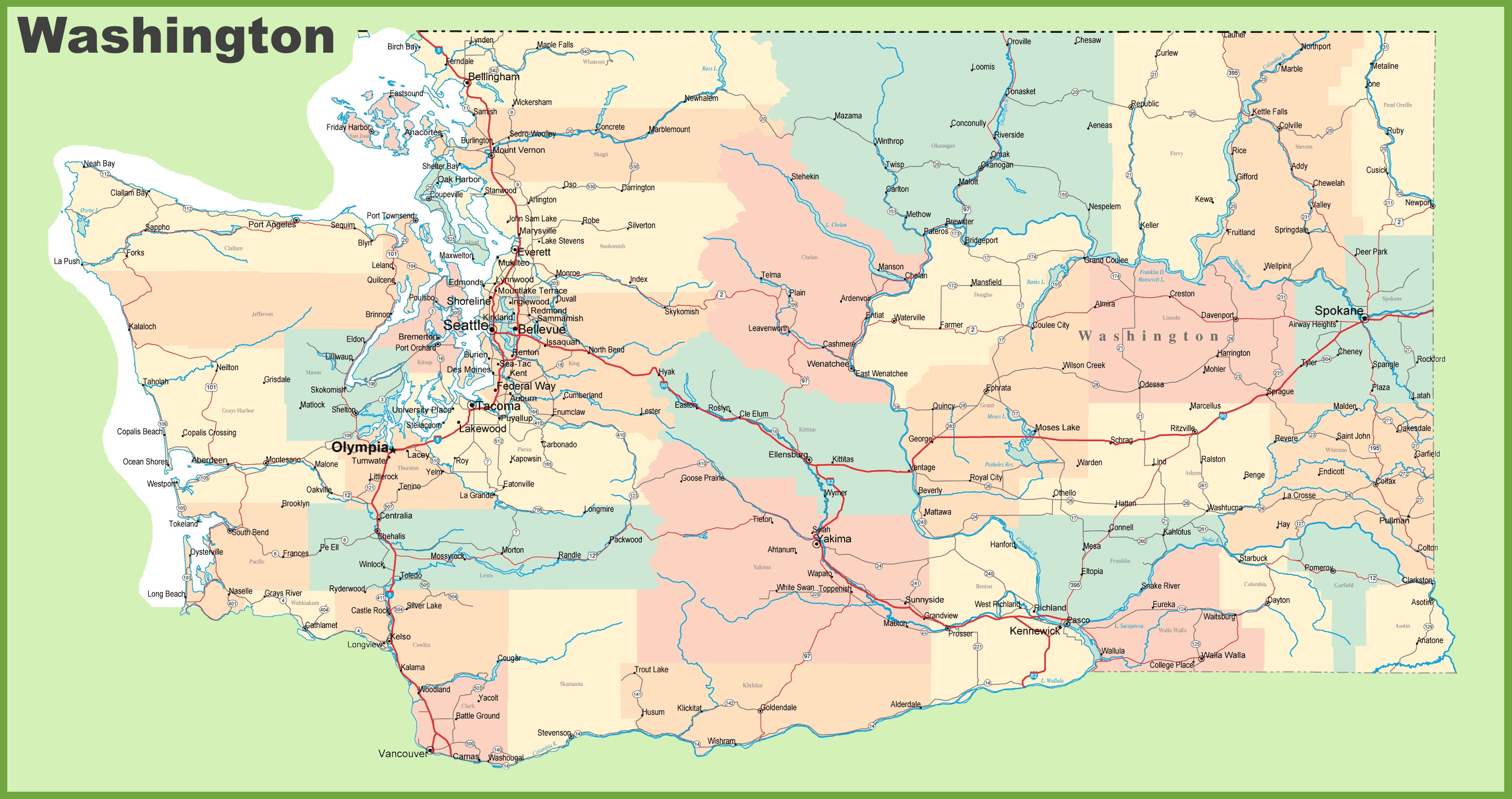 Road Map Of Washington With Cities