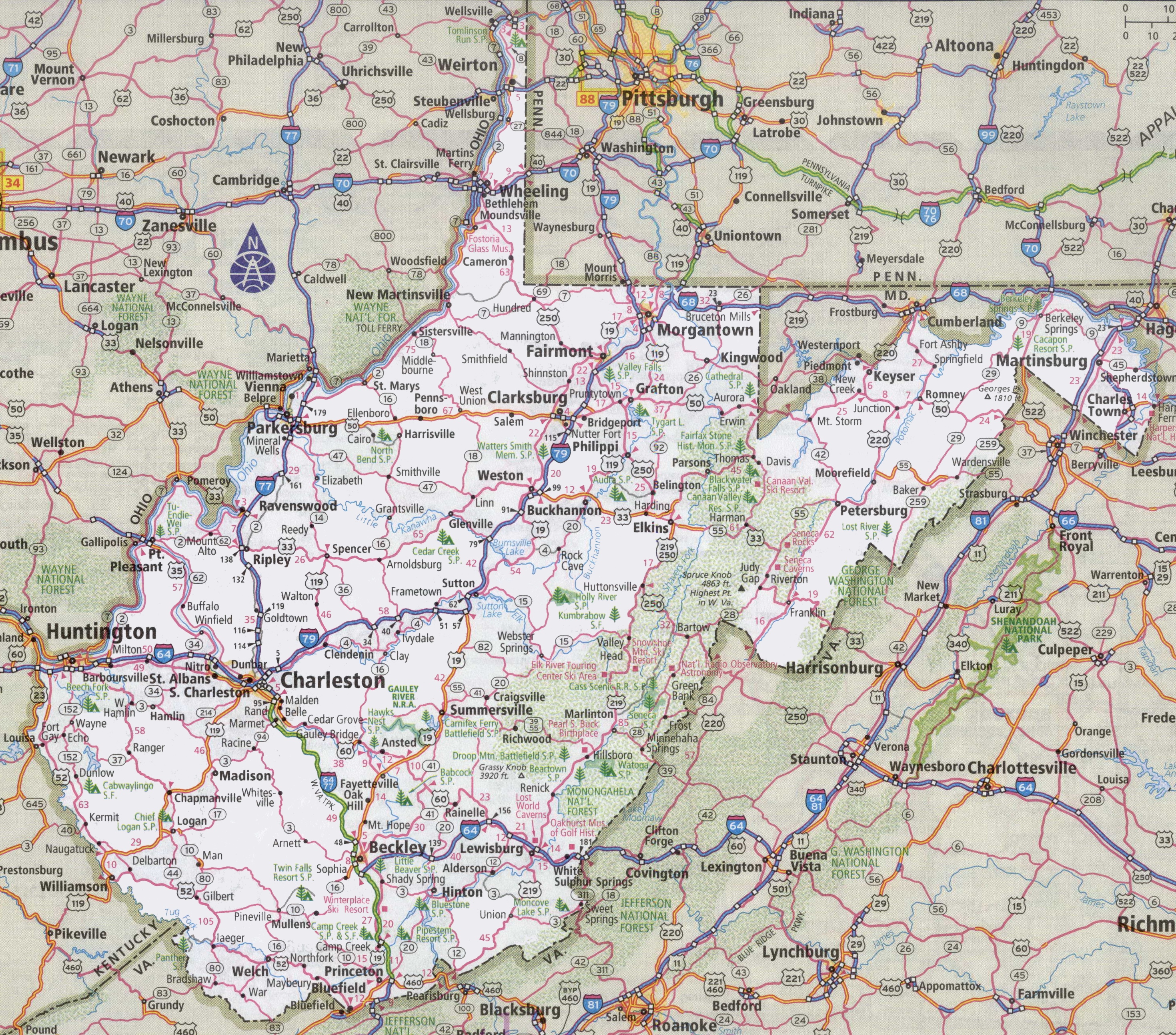 West Virginia Road Map