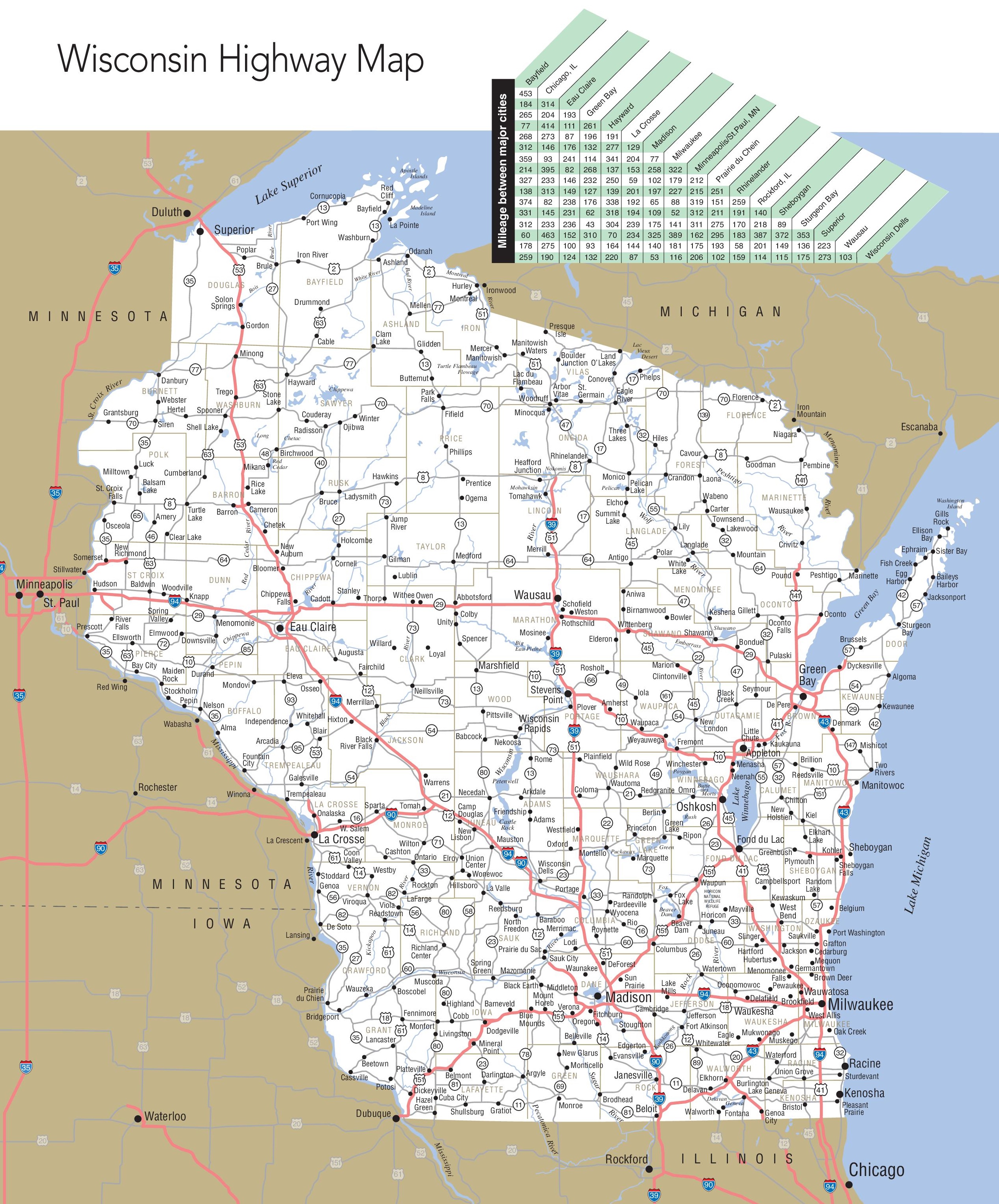 wisconsin state map with counties Large Detailed Map Of Wisconsin With Cities And Towns wisconsin state map with counties