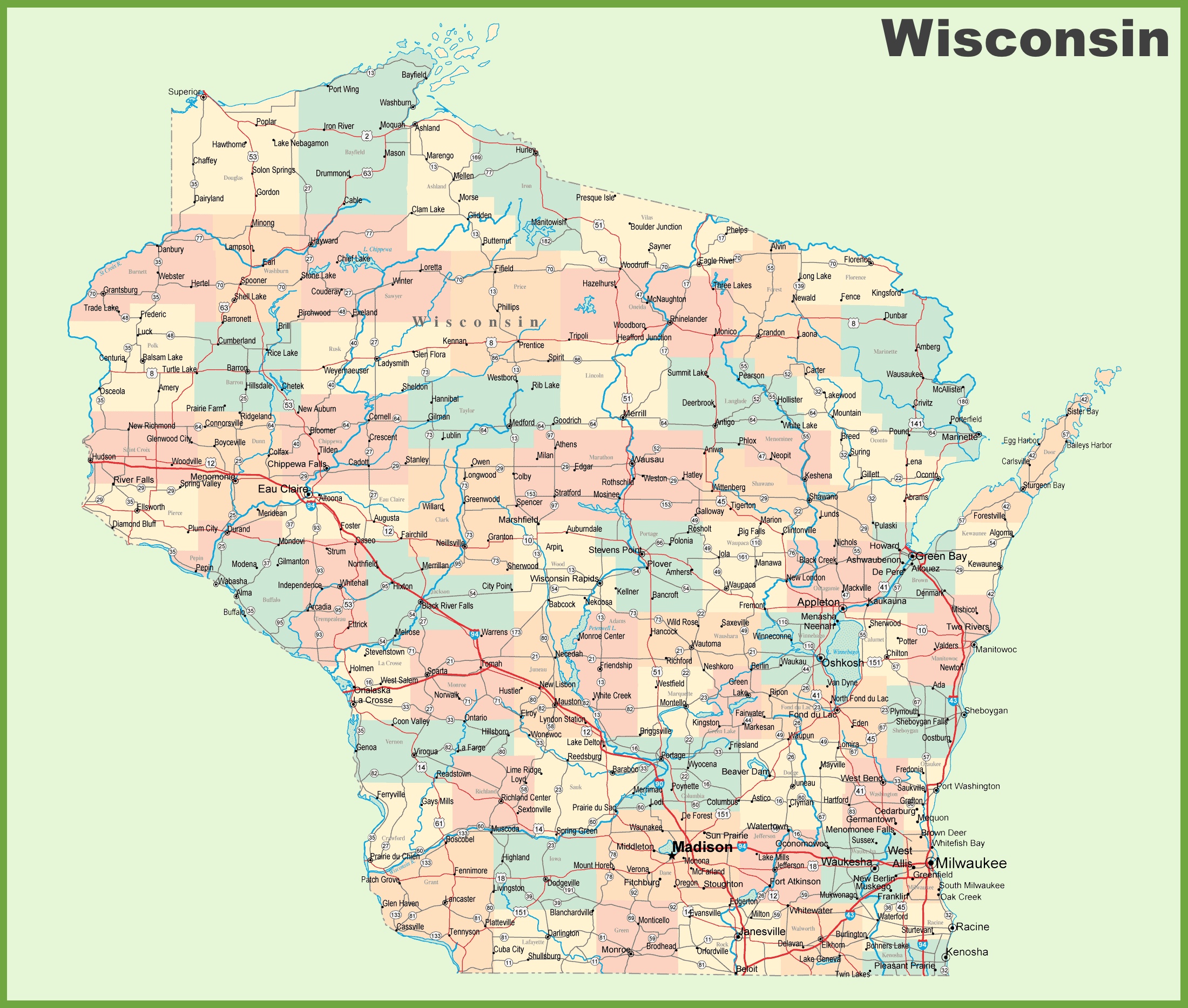 wisconsin state map with cities Road Map Of Wisconsin With Cities wisconsin state map with cities