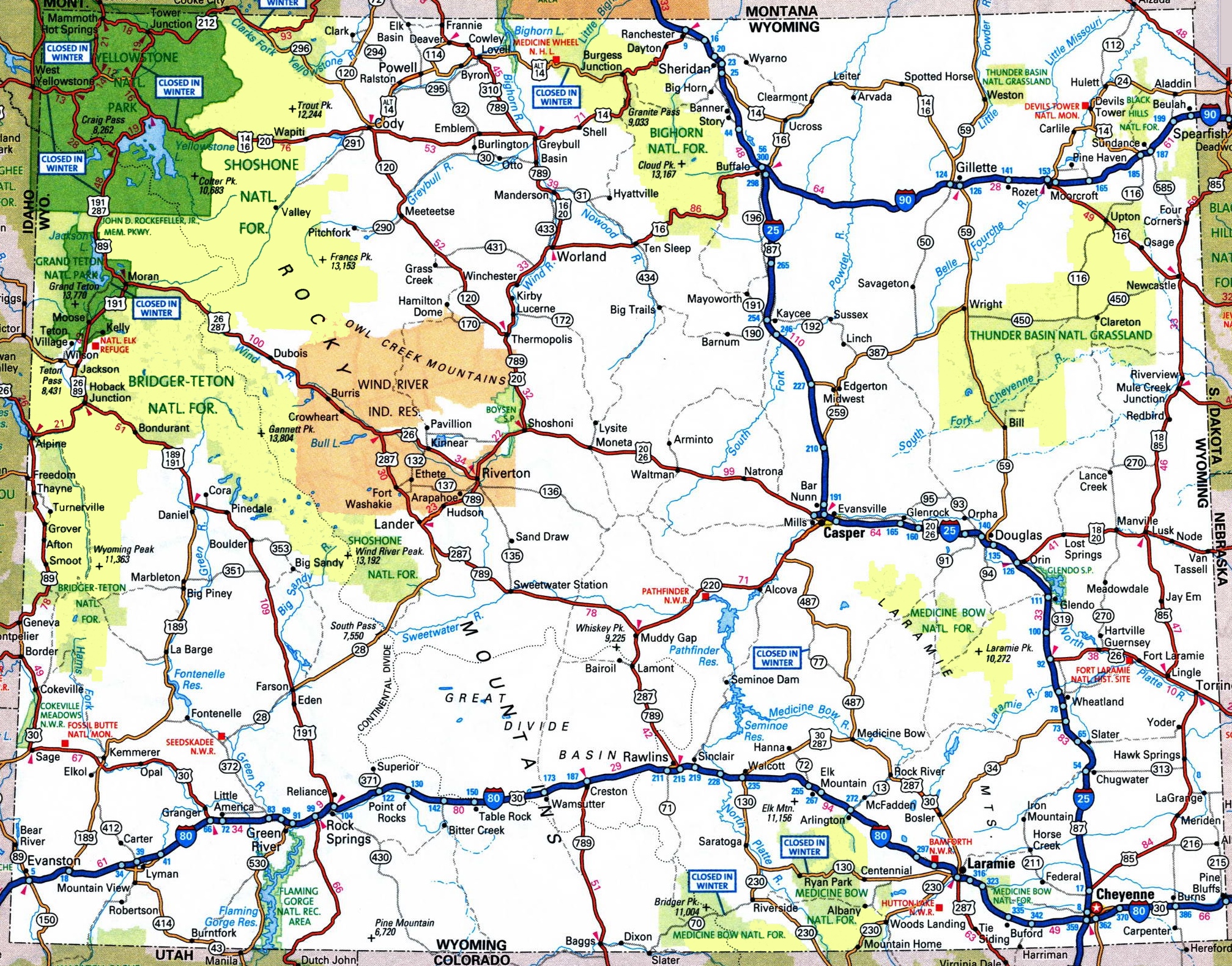 Large detailed tourist map of Wyoming with cities and towns