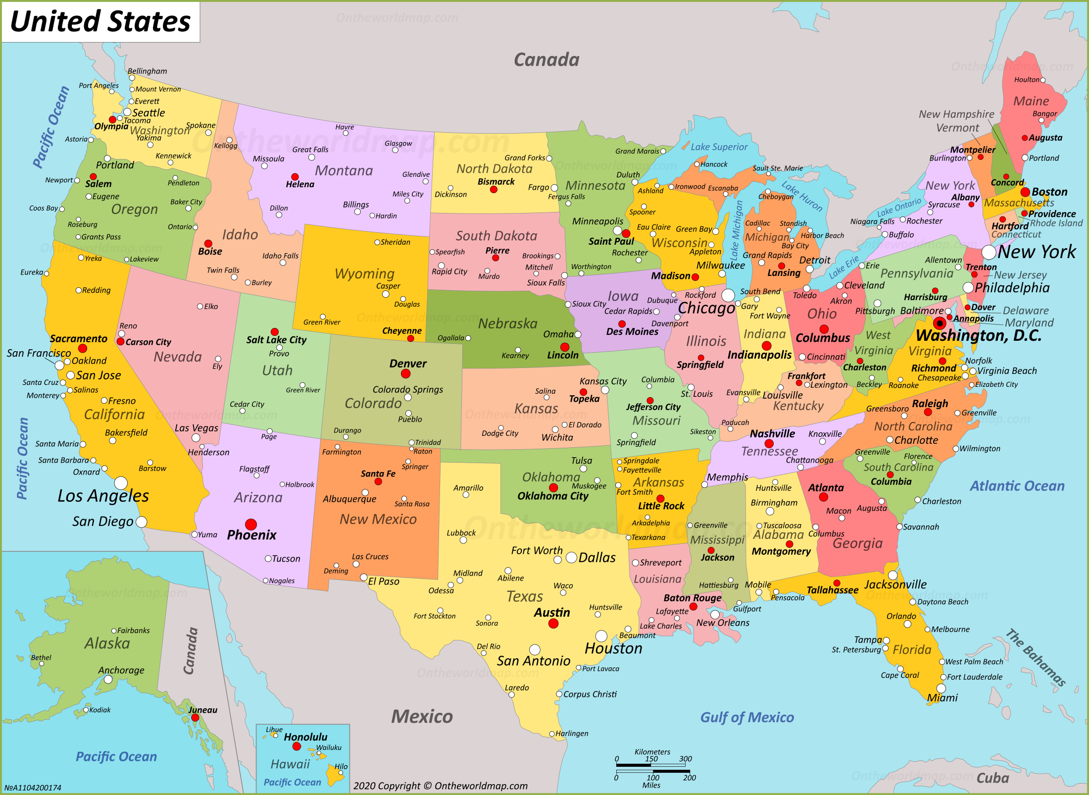 Us Map With State Names And Cities