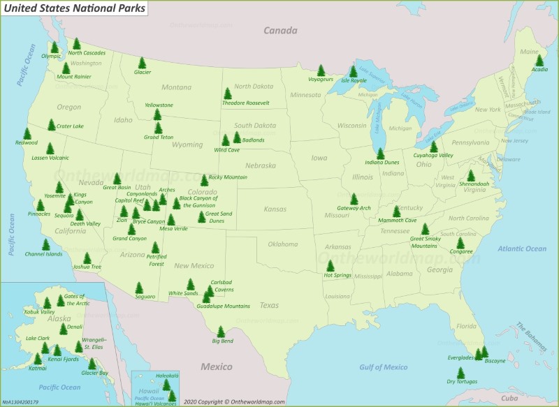 map of national parks across the us U S National Parks Map map of national parks across the us