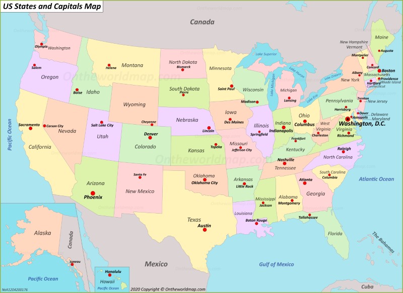 Map Of United States With Capitals Map Of The World