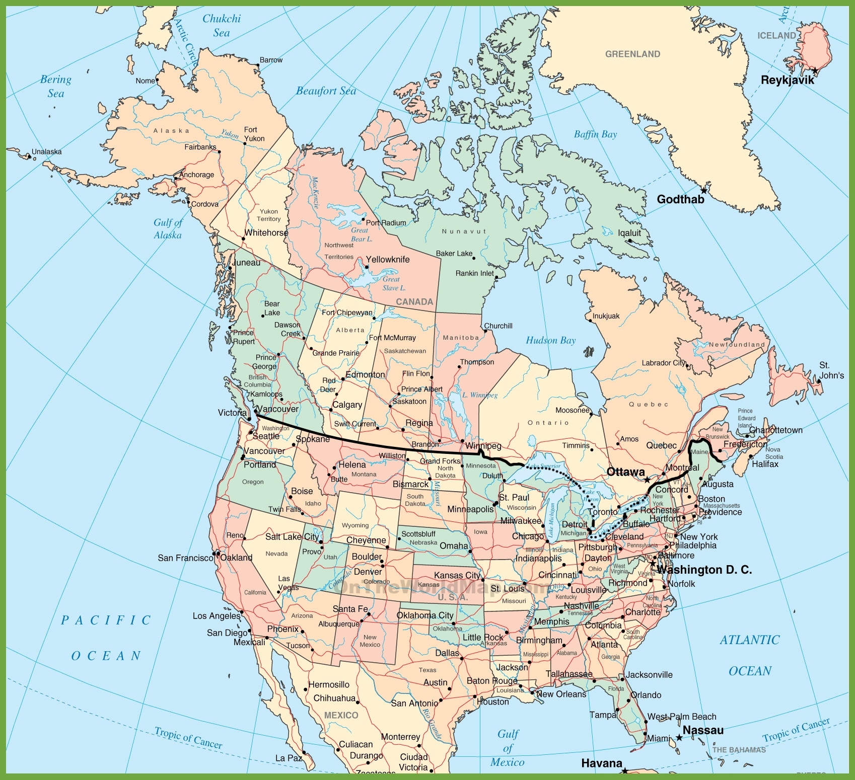 carte-canada-etats-unis