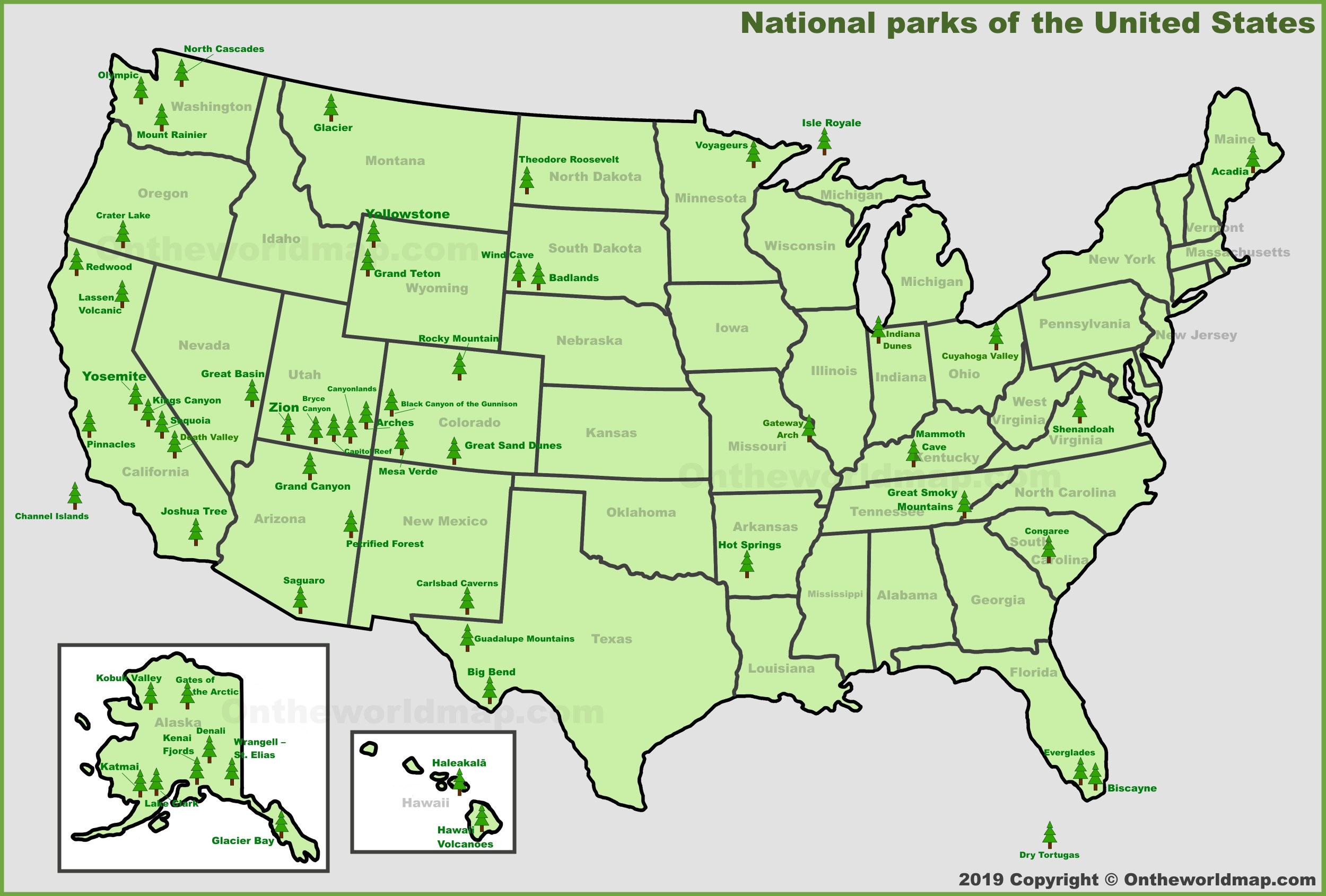 map of usa with national parks U S National Parks Map map of usa with national parks