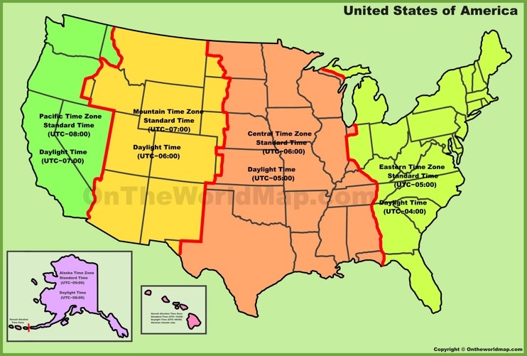 USA time zone map