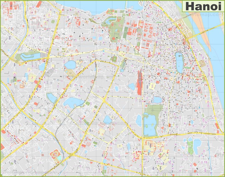 Large detailed map of Hanoi