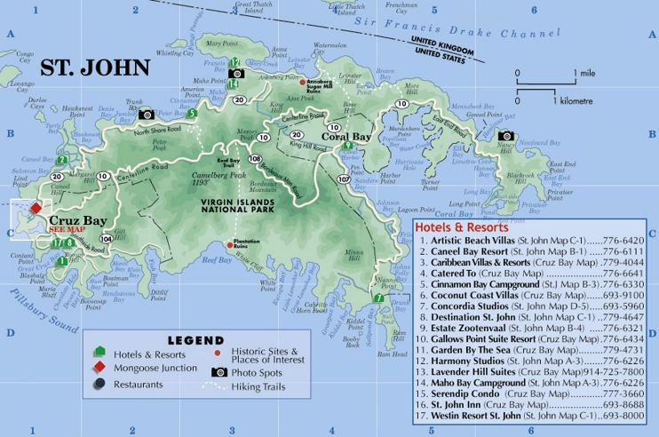 St. John Island Hotel Map