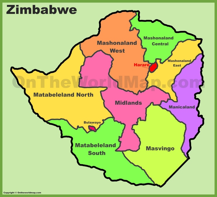 Provinces of Zimbabwe Map