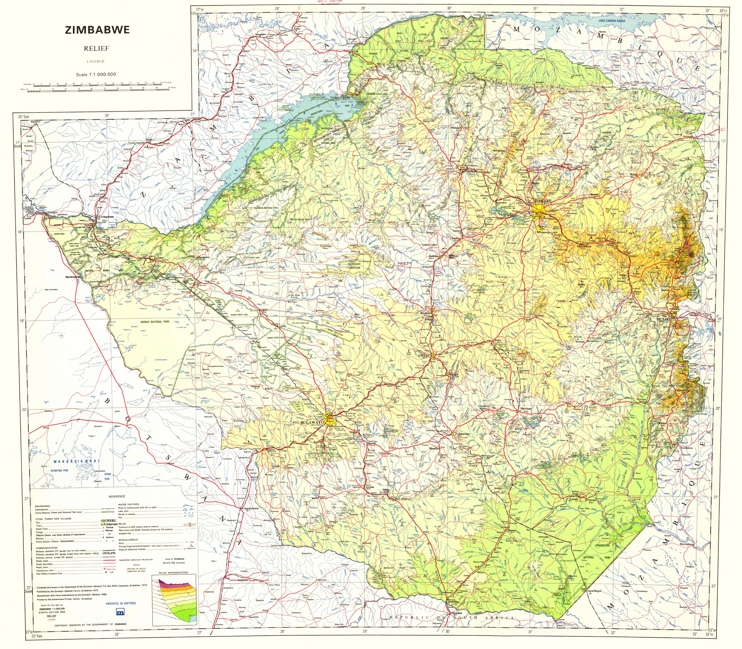 Topographic map of Zimbabwe