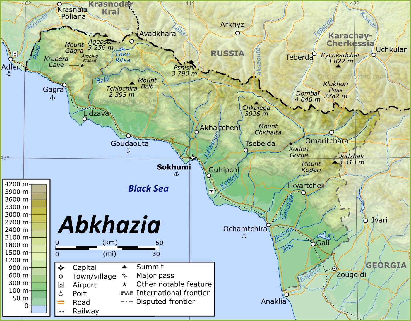Abkhazia Physical Map Ontheworldmap Abkhazia Physical Map Ontheworldmap