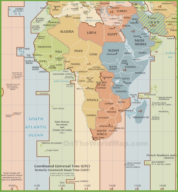 Africa Time Zone Map Ontheworldmap