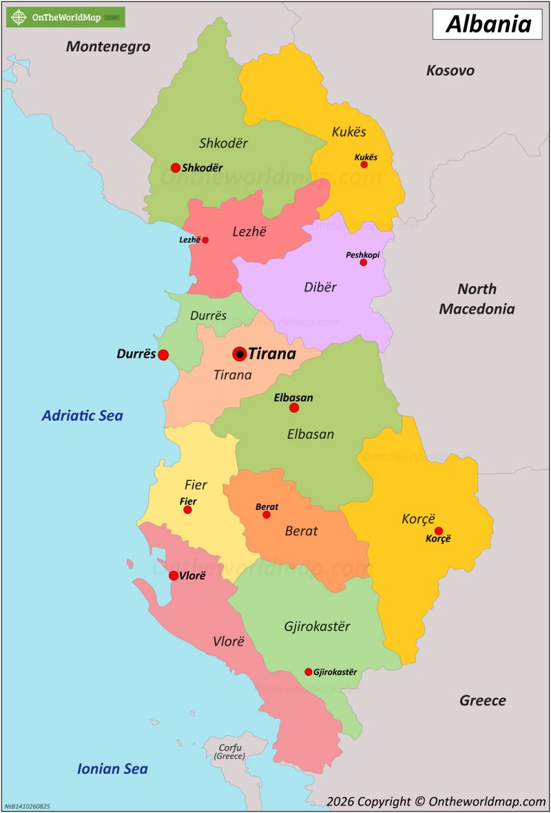 Political map of Albania
