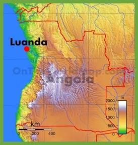 Physical map of Angola