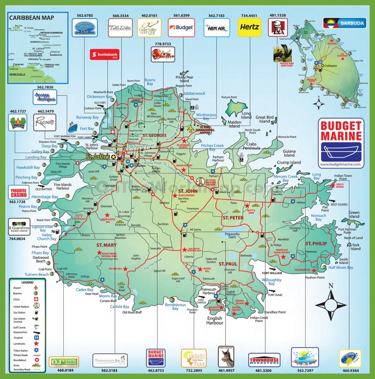 Detailed travel map of Antigua and Barbuda
