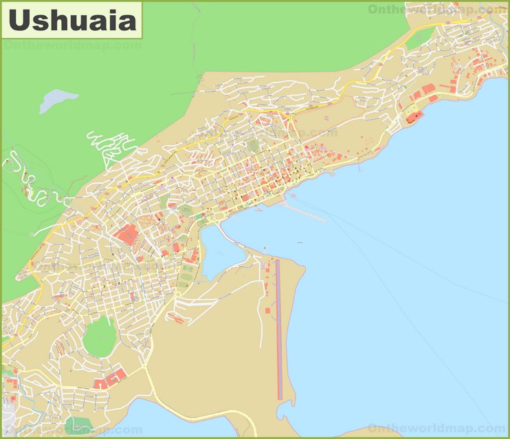 Large detailed map of Ushuaia