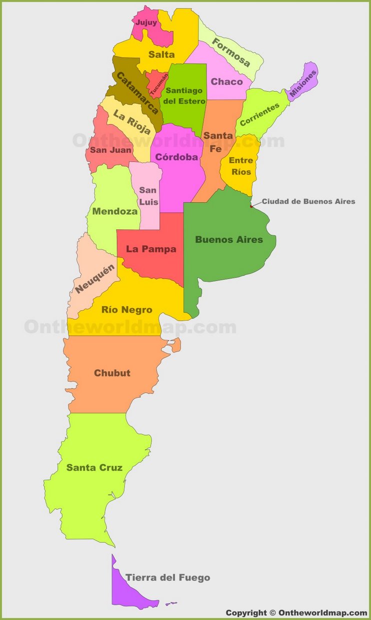 Political map of Argentina with provinces