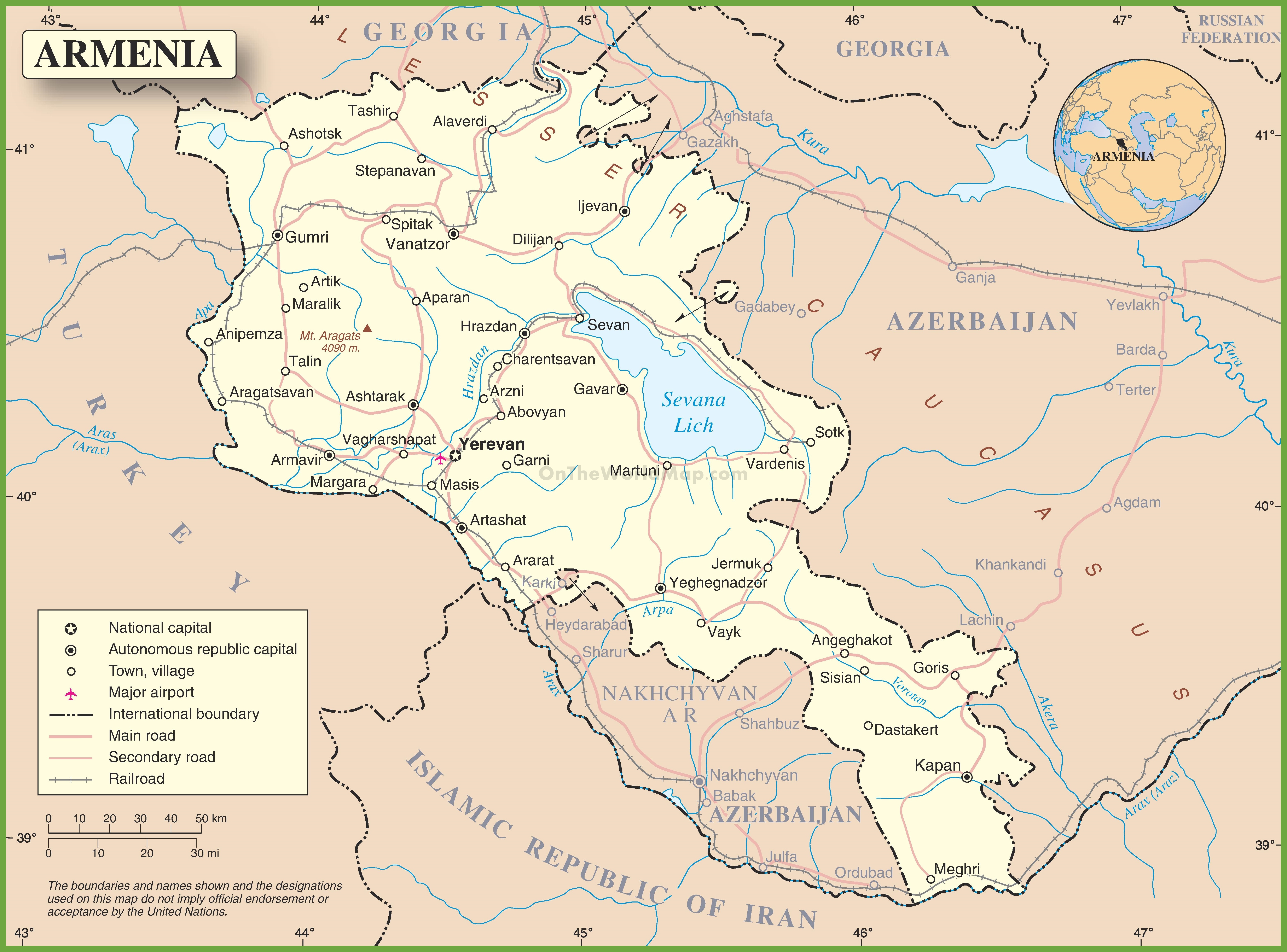 Armenia Map (Road) - Worldometer